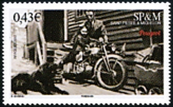 timbre de Saint-Pierre et Miquelon N° 1185 légende : Motos anciennes