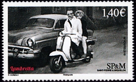 timbre de Saint-Pierre et Miquelon N° 1208 légende : Scooters anciens - Lambretta LD57