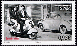 timbre de Saint-Pierre et Miquelon N° 1207 légende : Scooters anciens - Lambretta LN125