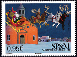 timbre de Saint-Pierre et Miquelon N° 1212 légende : Le traineau du Père Noël