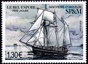 timbre de Saint-Pierre et Miquelon N° 1202 légende : Série de vieux gréments «Le Bel Espoir»