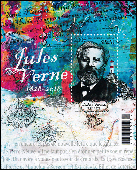timbre de Saint-Pierre et Miquelon N° 1204 légende : Jules Verne (1818-1905)