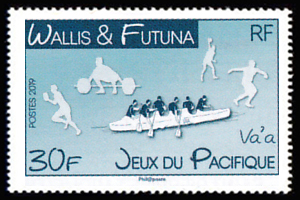 timbre de Wallis et Futuna x légende : 'Jeux du Pacifique - Va''a'