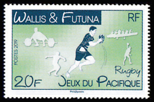 timbre de Wallis et Futuna x légende : Jeux du Pacifique - Rugby
