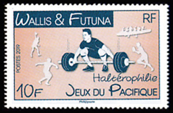 timbre de Wallis et Futuna x légende : Jeux du Pacifique - Altérophilie