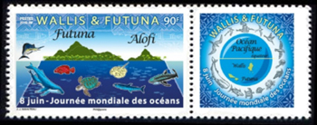 timbre de Wallis et Futuna x légende : Journée mondiale des océans