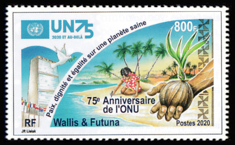 timbre de Wallis et Futuna x légende : 75ème anniversire de l'ONU