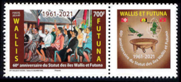 timbre de Wallis et Futuna x légende : 60ème anniversaire du statut des îles Wallis-et-Futuna (1961-2021)