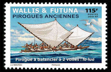 timbre de Wallis et Futuna x légende : Piroges à balancier à deux voiles