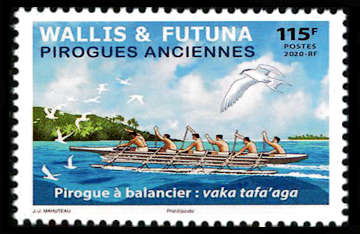 timbre de Wallis et Futuna x légende : Pirogues anciennes à balancier