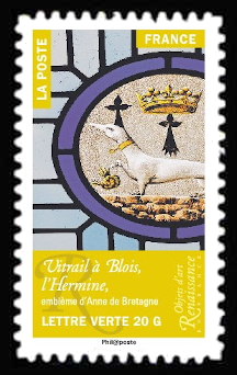  Objets d'art Renaissance en France <br>Vitrail à Blois, l'Hermine emblème d'Anne de Bretagne