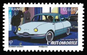  Les timbres s'exposent au salon <br>l'automobile ( Dyna Panhard)