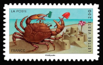  Carnet «Vacances» Illustré par des dessins humoristiques » <br>Crabe avec un château de sable
