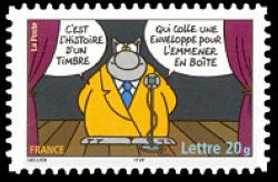  Sourires avec le chat du dessinateur Philippe Geluck <br>C'est l'histoire d'un timbre