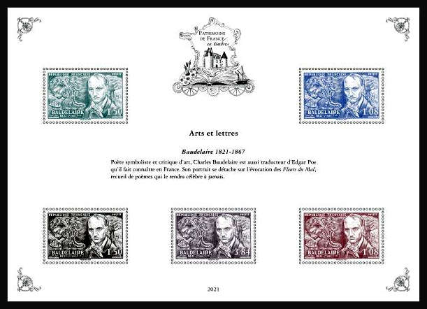  Patrimoine de France en timbres <br>Charles Baudelaire (1821-1867) poète français