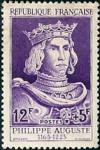 timbre N° 1027, Philippe Auguste (1165-1223) roi de france de 1180 à 1223