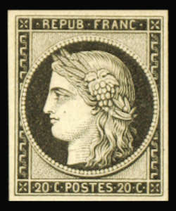  Cérès noir, premier timbre français 1849 