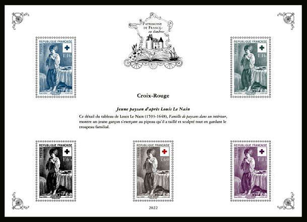  Patrimoine de France en timbres <br>Louis Le Nain «Jeune Paysan» - Croix rouge