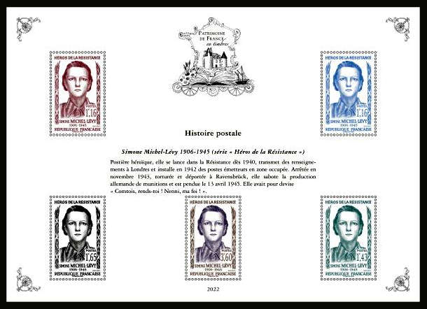  Patrimoine de France en timbres <br>Simone Michel-Lévy (1906-1945) héros de la résistance
