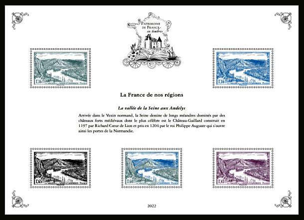  Patrimoine de France en timbres <br>La vallée de la Seine aux Andelys et le château Gaillard