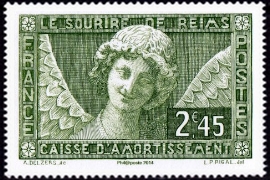  Le sourire de l'Ange de la cathédrale de Reims ( Timbre N° 256 de 1930 ) 