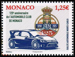 timbre de Monaco N° 2987 légende : 125ème anniversaire de l'automobile club de Monaco