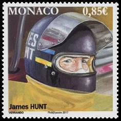 timbre de Monaco N° 3070 légende : James Hunt 1947-1993 pilote de F1