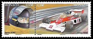 timbre de Monaco N° 3071 légende : Pilote mythique de F1 James Hunt