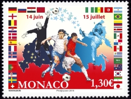 timbre de Monaco N° 3135 légende : Football en Russie (15 juin-14juillet)