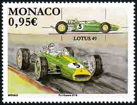 timbre de Monaco N° 3125 légende : Voitures de course mythique Lotus 49
