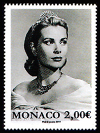 timbre de Monaco x légende : 90 ans de la princesse Grace de Monaco