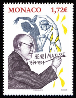 timbre de Monaco x légende : 150ème anniversaire de la naissance de Matisse