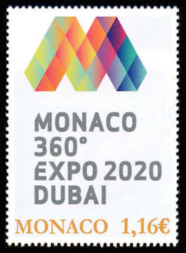 timbre de Monaco x légende : Monaco ° Expo Dubaï