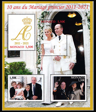 timbre de Monaco x légende : 10 ans du Mariage princier 2011-2021