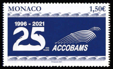 timbre de Monaco x légende : 35 ans de l'ACCOBRAMS