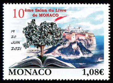 timbre de Monaco x légende : 10ème salon du livre à Monaco