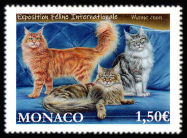 timbre de Monaco x légende : Exposition féline internationale