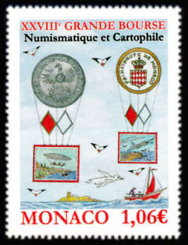timbre de Monaco x légende : XXVIIIème Grance bourse numismatique et cartophile