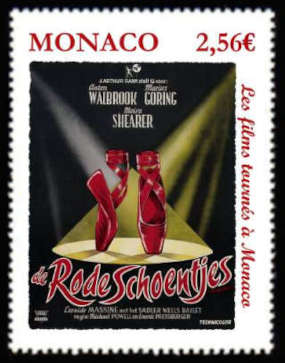 timbre de Monaco x légende : Les films tournés à Monaco <br> Les chaussons rouges