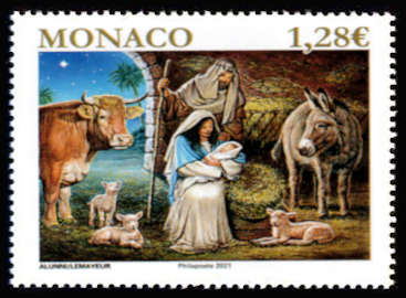 timbre de Monaco x légende : Noël 2021