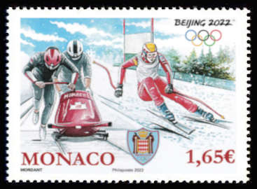timbre de Monaco x légende : Jeux olympiques d'hiver de Pékin 2022