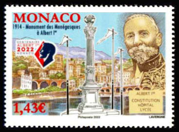 timbre de Monaco x légende : Monument des Monégasques à Albert 1er