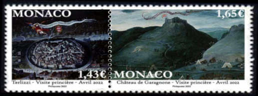 timbre de Monaco x légende : Anciens fiefs des Grimaldi : Terlizzi et Garagnone