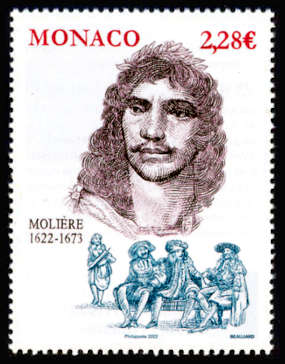 timbre de Monaco x légende : 400ème anniversaire de la naissance de Molière 1622-1673