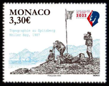 timbre de Monaco x légende : Albert 1er et le  Spitzberg