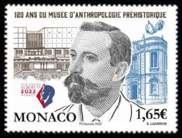 timbre de Monaco x légende : 120 ans du musée d'anthropologie préhistorique
