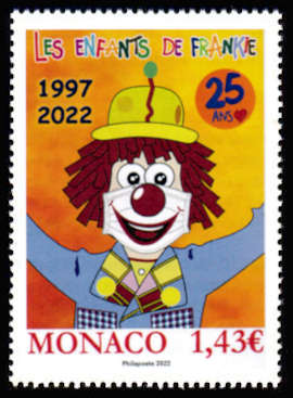 timbre de Monaco x légende : 25 ans de l'association les Enfants de Frankie