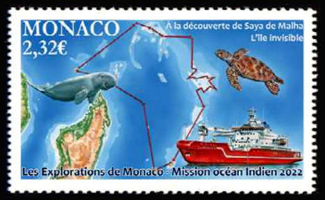 timbre de Monaco x légende : Les explorations de Monaco - mission océen indien 2022