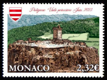 timbre de Monaco x légende : Anciens fiefs des Grimaldi - Polignac