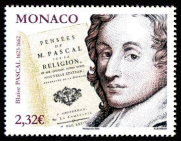 timbre de Monaco x légende : 400ème anniversaire de la naissance de Blaise Pascal